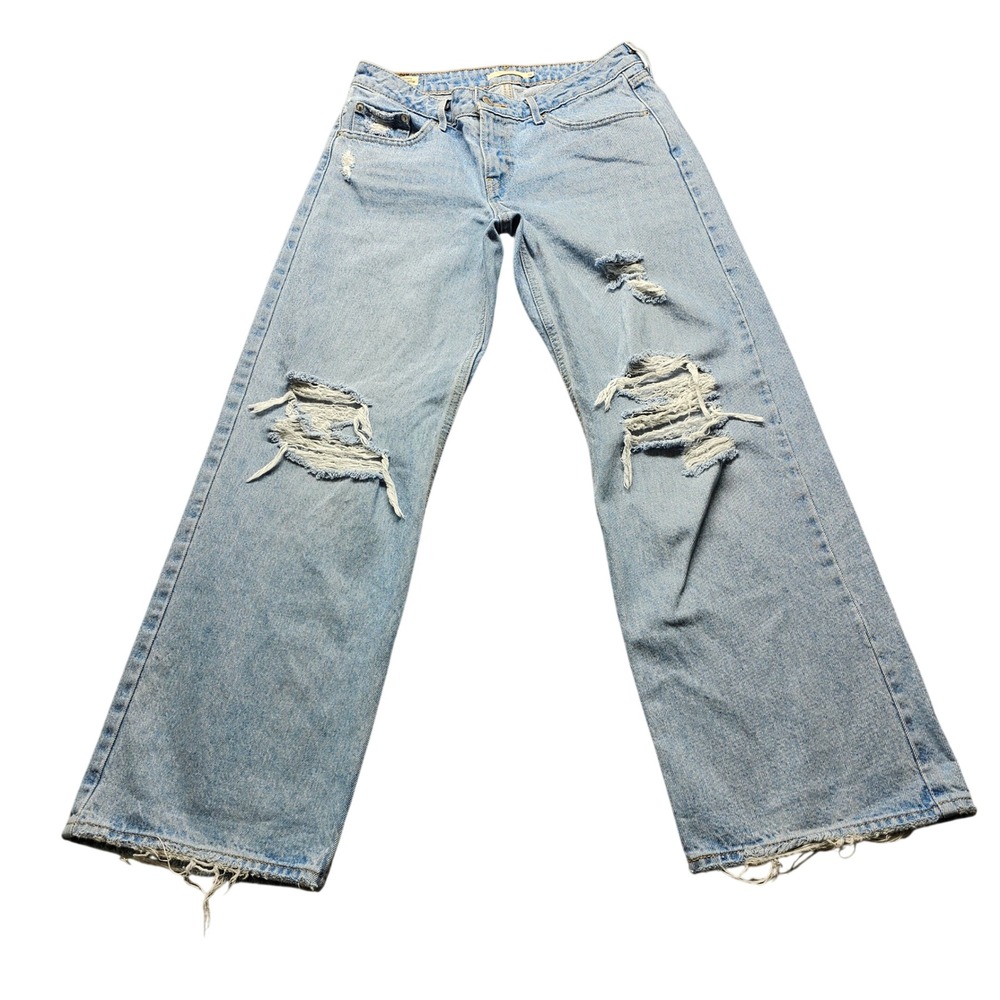 Levis Premium Low Loose Jeans Womens 28 Light Wash Distressed Wide Leg A5566
